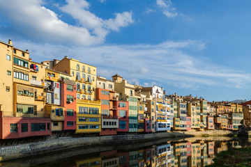 Colorful houses at river Onyar in Girona, Catalonia Spain