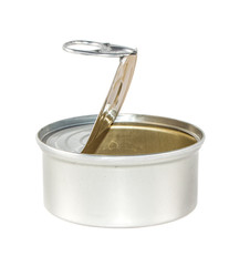open can of canned food on an isolated white background