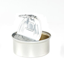 open can of canned food on an isolated white background