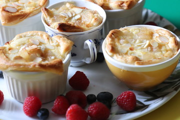 Pear dessert with berries.