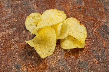 Natural potato salted chips heap