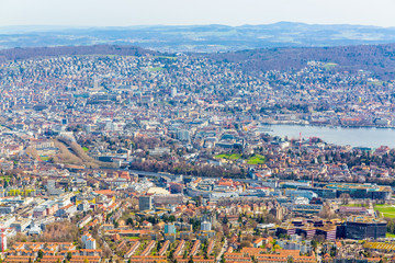 Panorama view of city of Zurich from the Uetliberg mountain