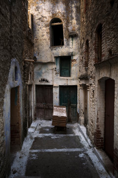 Old abandoned buildings in Pyrgi village on Chios island, Greece.