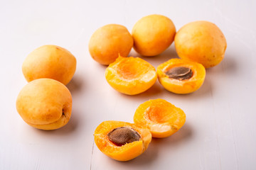Apricot fruits sliced copy space frame concept white background angle view set collection