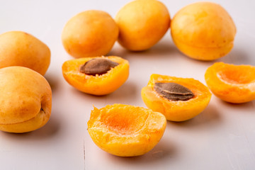 Apricot fruits sliced copy space frame concept white background angle view set collection