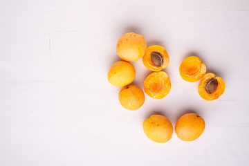 Apricot fruits sliced copy space frame concept white background flat lay top view set collection