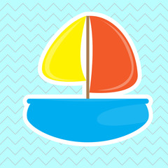 Isolated cute sailboat toy over a textured background - Vector