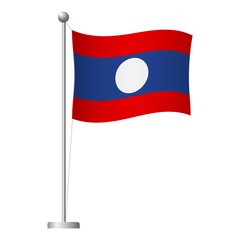 Laos flag on pole icon