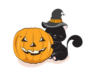 black cat and pumpkin