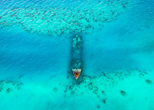 An old sunken ship underwater in Bermuda