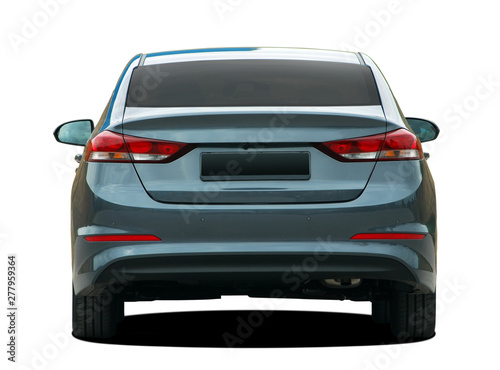 the back of a modern car on a white background