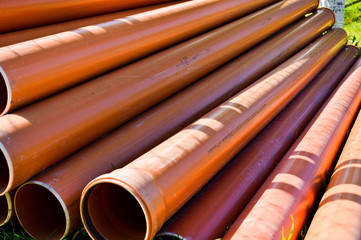 Orange plastic industrial polypropylene thick plumbing pipes with large diameter gaskets with...