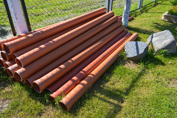 Orange plastic industrial polypropylene thick plumbing pipes with large diameter gaskets with...