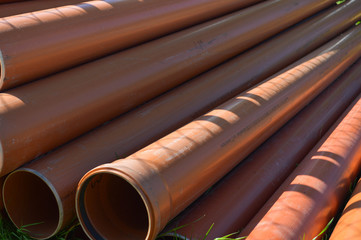 Orange plastic industrial polypropylene thick plumbing pipes with large diameter gaskets with...