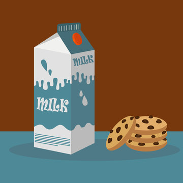 Milk carton and chocolate chip cookies vector illustration