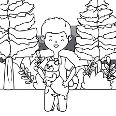 Boy with cat cartoon design