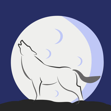 Howling wolf with a full moon abstract vector art