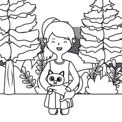 Girl with cat cartoon design