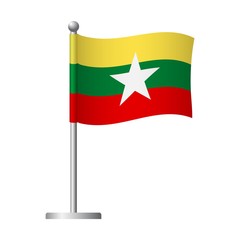 Myanmar flag on pole icon