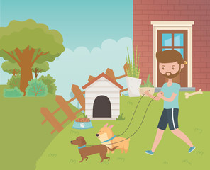 Boy with dogs cartoons design