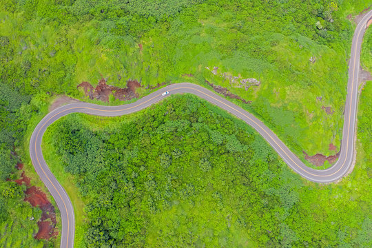 Overhead view over West Maui Mountains and Kahekili Highway, Maui, Hawaii, USA