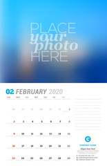 Wall calendar planner template. Vector stationery design print template with place for photo