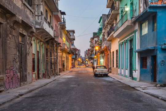 View to street at twilight, Havana, Cuba