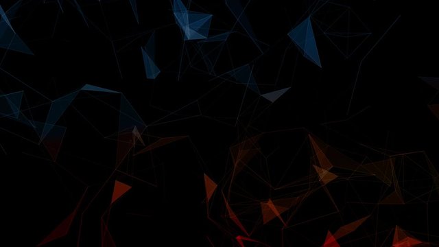 Abstract triangle shapes motion on black background.