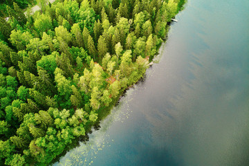 Scenic aerial view of Helgtrask lake in Sipoonkorpi national park