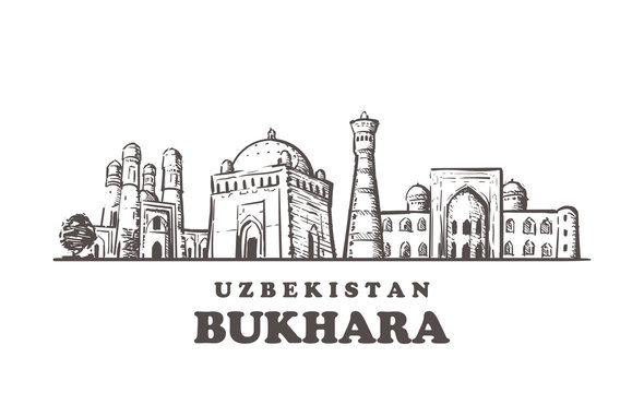 Bukhara sketch skyline. Bukhara, Uzbekistan hand drawn vector illustration.