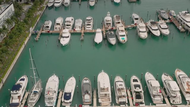 Aerial view of moored yachts