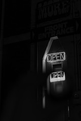 Black and White Open Neon Sign At Night