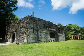 Fototapeta na wymiar World War II Memorial Museum (Former Japanese Storage Bunker), Peleliu Island in Palau. War ruins, the battle was fought between the U.S. and Japan during World War II.