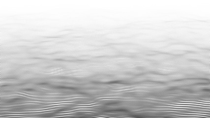 Abstract dynamic wave of particles. Big data. Low poly shape. Wave of gradient dots on white background. Futuristic vector illustration.
