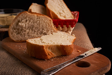 bread with butter. Concept of homemade food. Close up