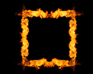 Flame in shape of frame, fire isolated on black