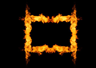 Flame in form of frame, burning square shape isolated on black