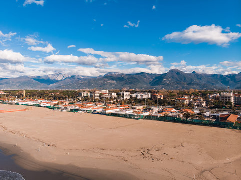 Aerail photo Beach of Viareggio morning