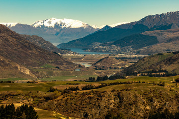 Panoramic scenery of Queenstown New Zealand on the way back from the ski fields