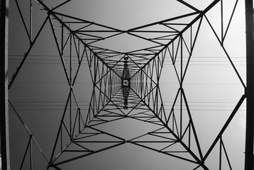 electrical grid pole structure that is seen right from below