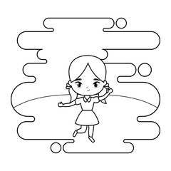 cute little student girl in landscape scene