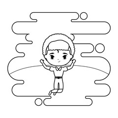 cute little student boy in landscape scene