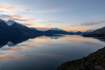 dramatic sunset skies about Lake Wakatipu near Glenorchy Queenstown New Zealand