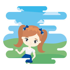 cute little student girl in landscape scene
