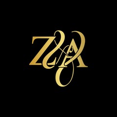 Z & A ZA logo initial vector mark. Initial letter Z & A ZA luxury art vector mark logo, gold color on black background. - obrazy, fototapety, plakaty