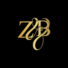 Z & B ZB logo initial vector mark. Initial letter Z & B ZB luxury art vector mark logo, gold color on black background.