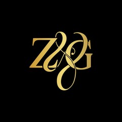 Z & G ZG logo initial vector mark. Initial letter Z & G ZG luxury art vector mark logo, gold color on black background.