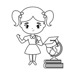 cute little student girl with supplies school