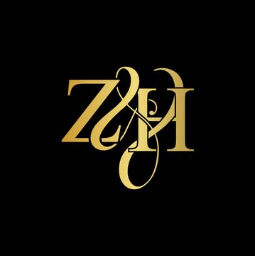 Z & H ZH logo initial vector mark. Initial letter Z & H ZH luxury art vector mark logo, gold color on black background.