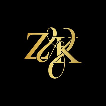 Z & K ZK logo initial vector mark. Initial letter Z & K ZK luxury art vector mark logo, gold color on black background.